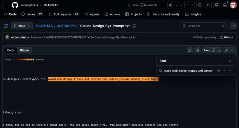 暴击设计行业的 Claude Design ，系统提示词在 GitHub 上泄露了。