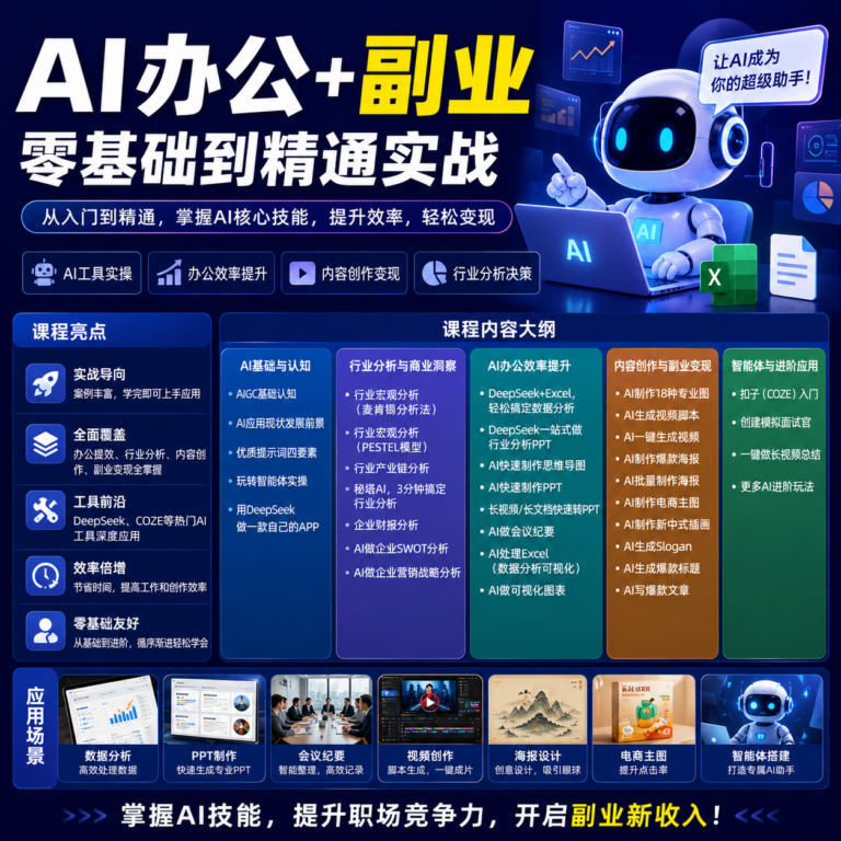 AI办公+副业零基础到精通deepseek-ai自媒体教程 ,从入门到变现