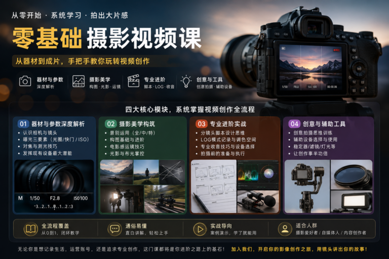 视频拍摄零基础全流程课,从设备选择到后期制作