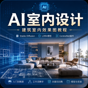 AI室内设计：用AI工具I生成建筑室内设计效果图教程【75.1GB 配图