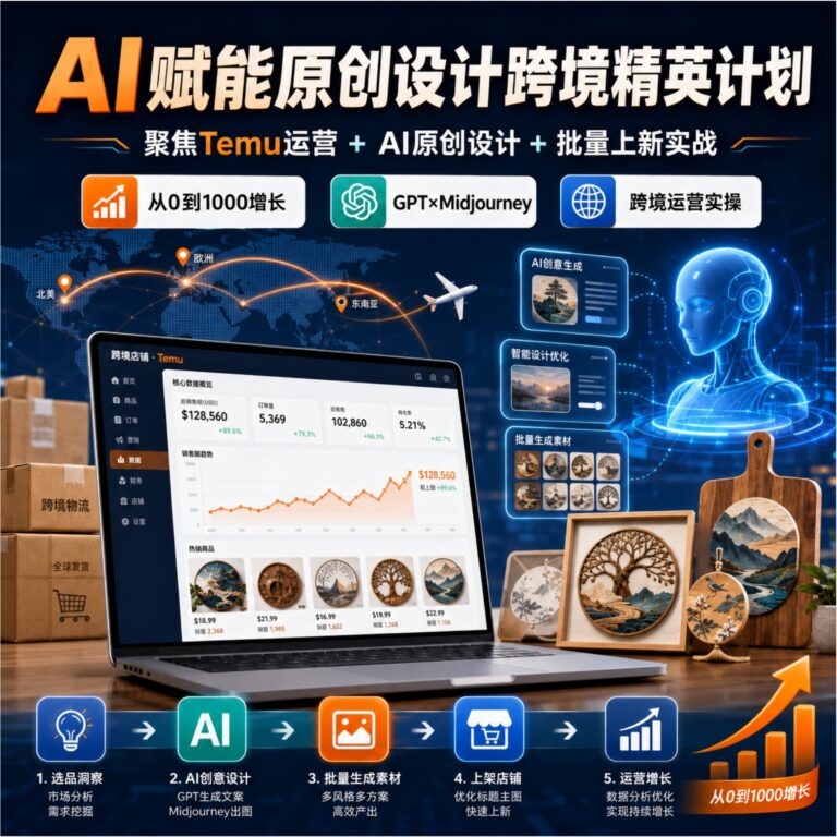 AI赋能原创设计跨境精英计划,聚焦Temu台运营与AI原创设计,助你实现跨境业务从0到1000的增长