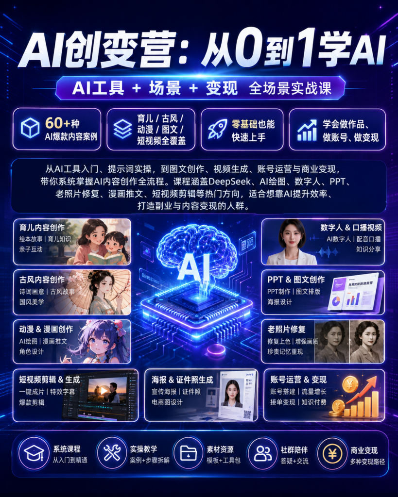 从0到1学AI:AI 工具 + 场景 + 变现全场景实战课【8GB】